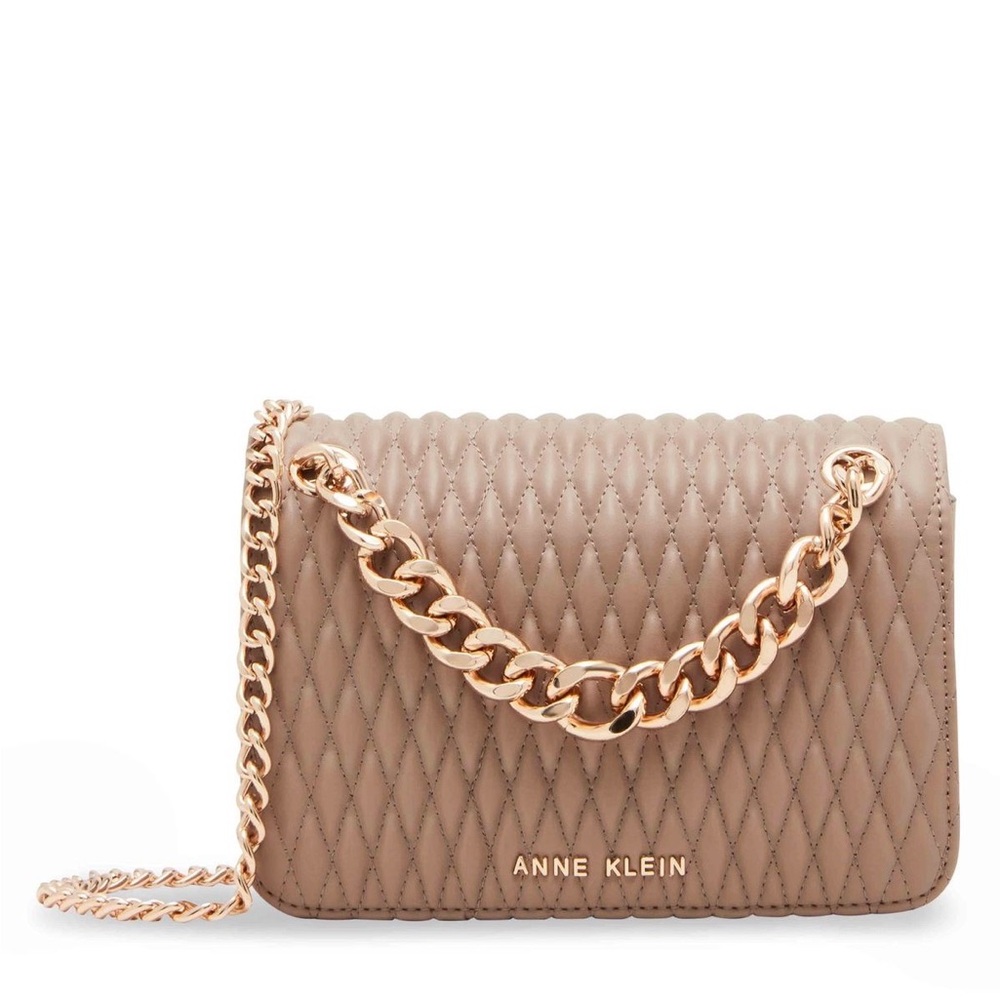 Anne Klein Quilted Crossbody Bag in Tan with Gold Chain